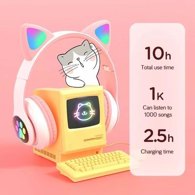 Bluetooth noir Cat Headphones, écouteurs sans fil pliables de Bluetooth